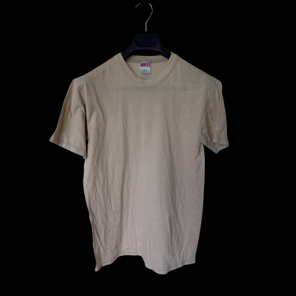 Vintage 80's Soffe Tan Sand Military T-Shirt USA Made Sz M Crewneck Short Sleeve